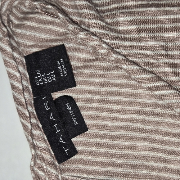 Tahari Linen Shirt Womens Large Tan Striped Button Back - Picture 3 of 3